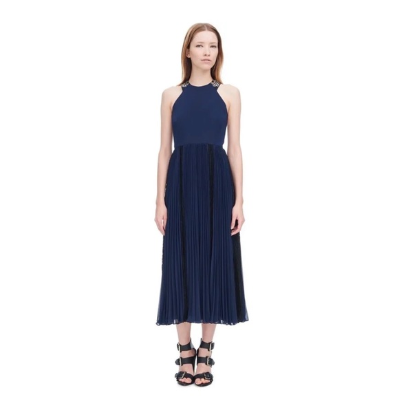 REBECCA TAYLOR Sleeveless Deco Pleated Dress with Lace Inserts and Rhinestones - Picture 2 of 10